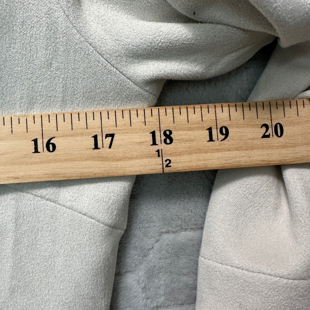 Gretchen Scott Women Ruffle Neck Tunic Top L Light Grey Chic Minimalist Capsule - Picture 7 of 7